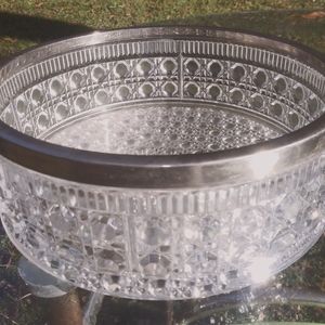 Vintage ENGLAND lead cristal fruibowl w/silver rim